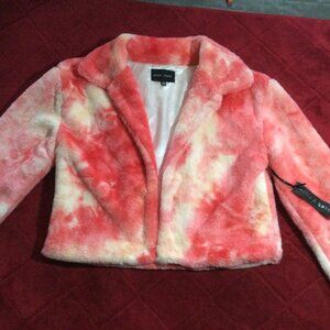 Ellie & Kate Faux Fur Pink Tie-dyed Teddy Jacket Size Small